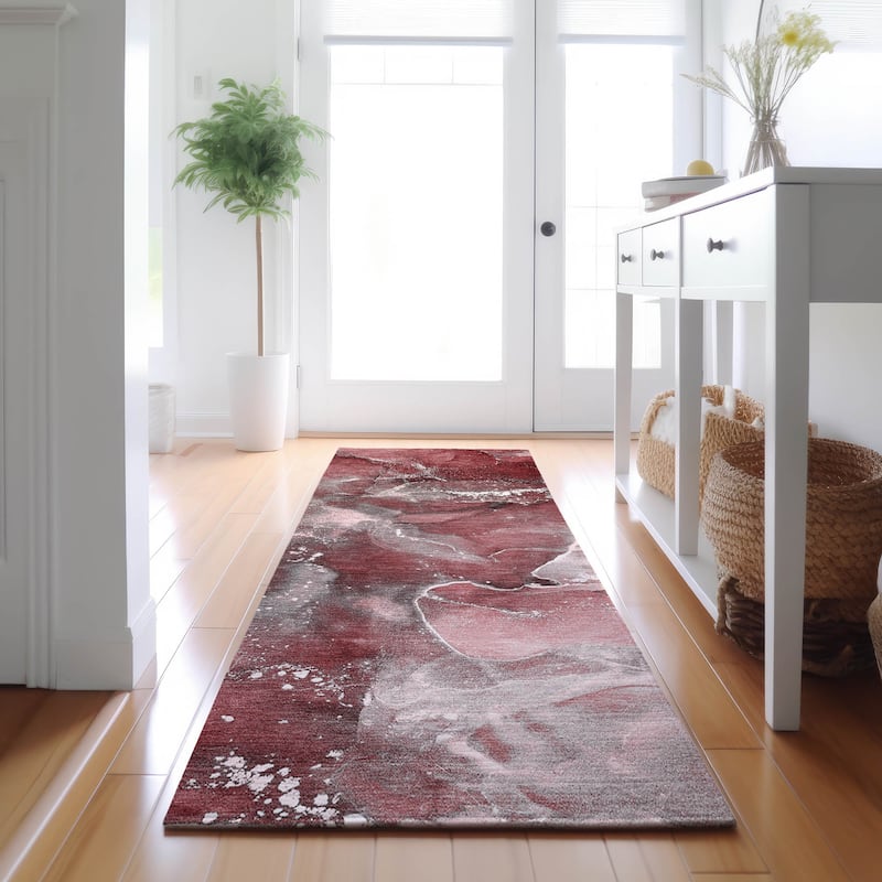 Premium Washable Super Soft Abstract Contemporary Mayfield Rug - Merlot - 2' 3" x 7' 6" - Runner