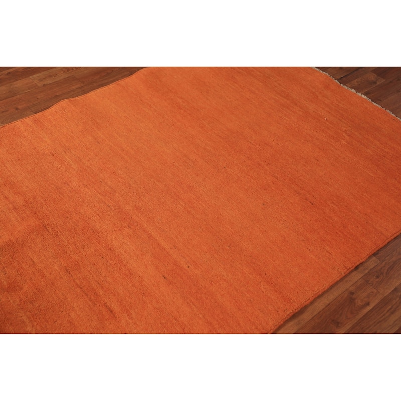 Orange Solid Gabbeh Modern Rug Hand-Knotted Wool Carpet - 4'0" x 5'8"