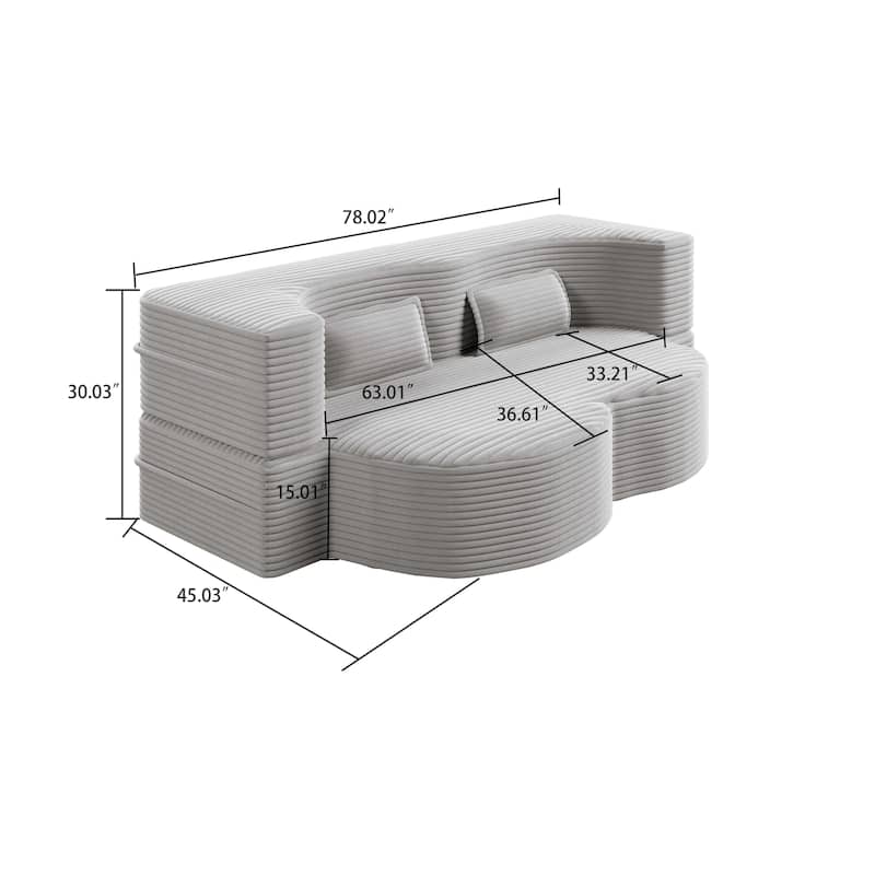 Modern Minimalist Compressed Upholstered Convertible Two-Seater Sofa Bed with 2 Pillows