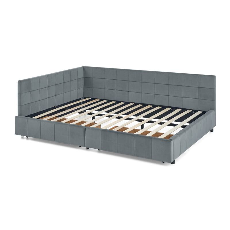 Roomfitters Queen Upholstered Storage Sofa Bed Frame with Backrest and Armrests, Velvet Platform Bed