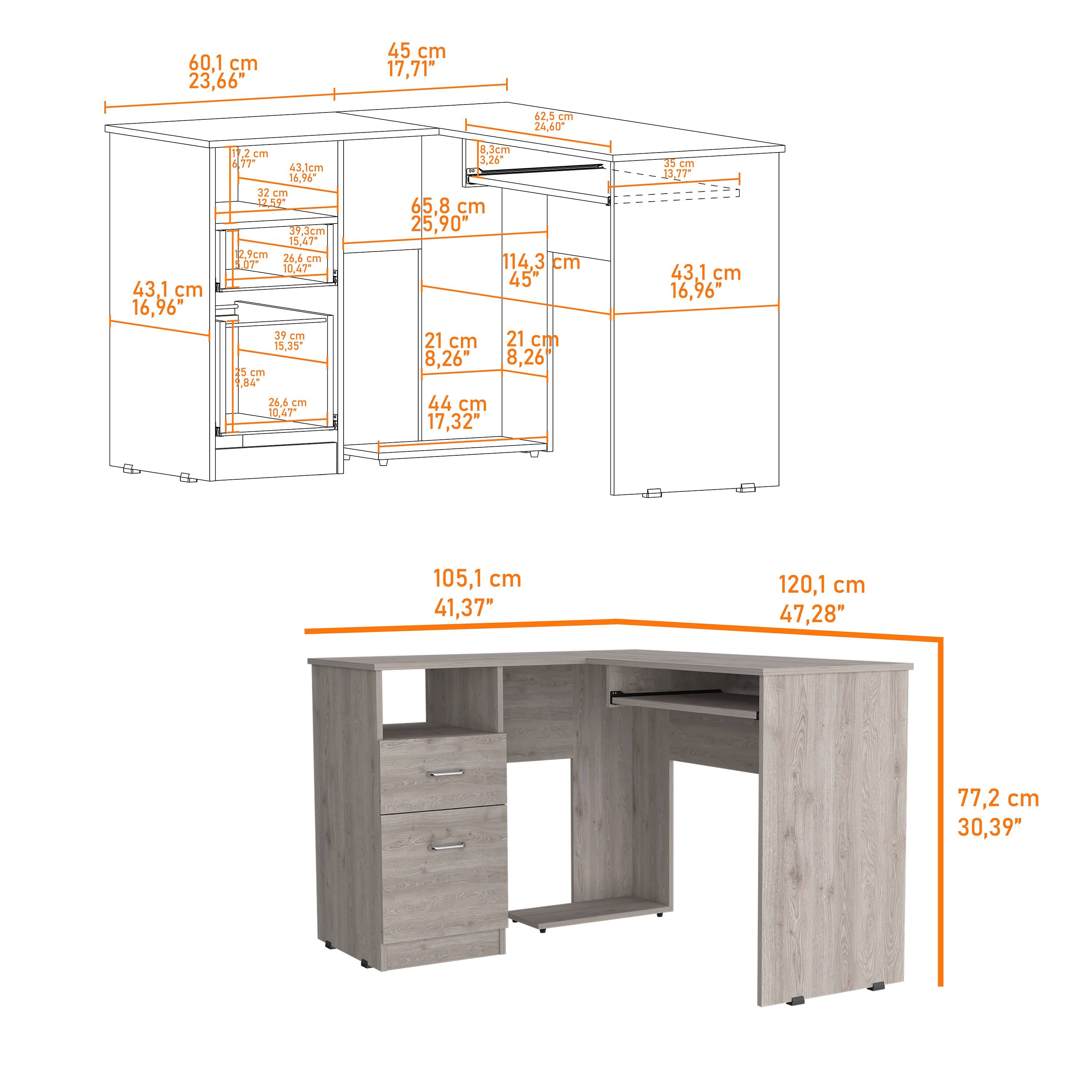 FM Furniture Raleigh LShaped Desk with Two Drawers, One Shelf and CPU
