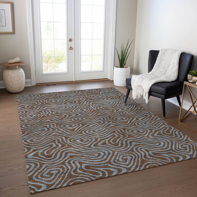 Machine Washable Indoor/ Outdoor Modern Trance Chantille Rug - Brown - 10' x 14'