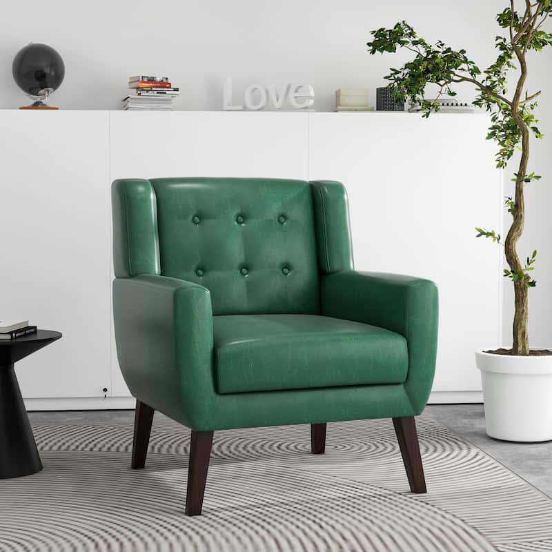 PU Leather Accent Chair Living Room Upholstered Armchair - Green