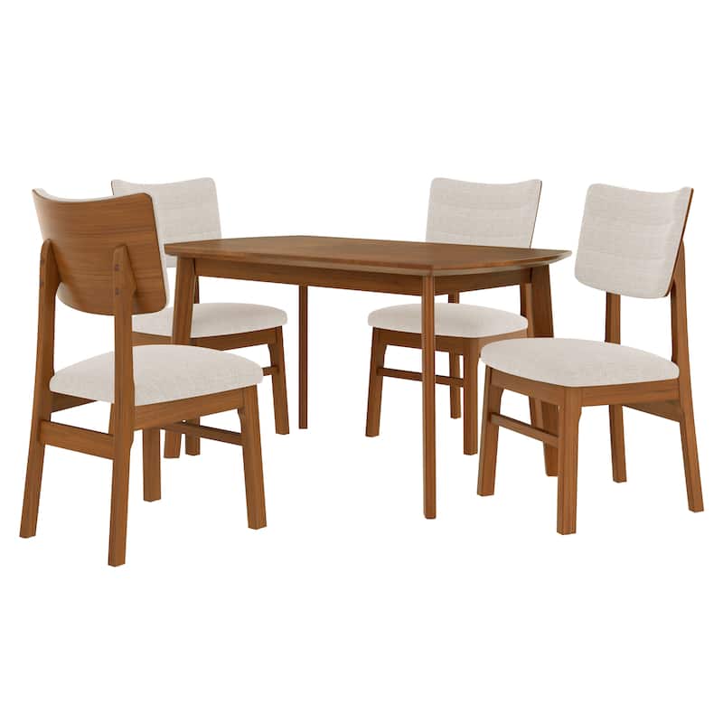 4 Piece Farmhouse Dining Table Set with Wood Kitchen Table 4 Upholstered Chairs