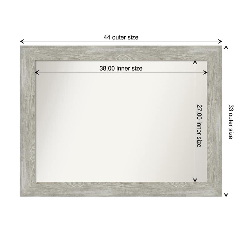 Non-Beveled Bathroom Wall Mirror - Dove Greywash Frame - 44 x 33 in - Dove Greywash