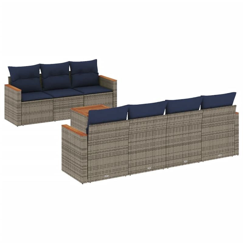 vidaXL Patio Sofa Set with Cushions Outdoor Furniture 8 Piece Poly Rattan - 21.7x 24.4x 27.2