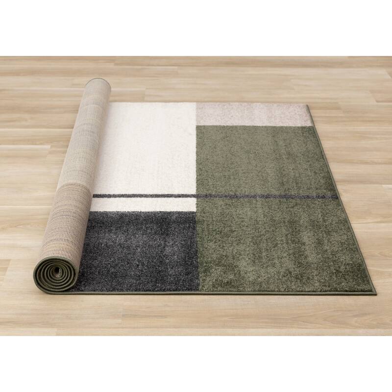 Marley Collection - Geometric Modern Green Grey White Area Rug