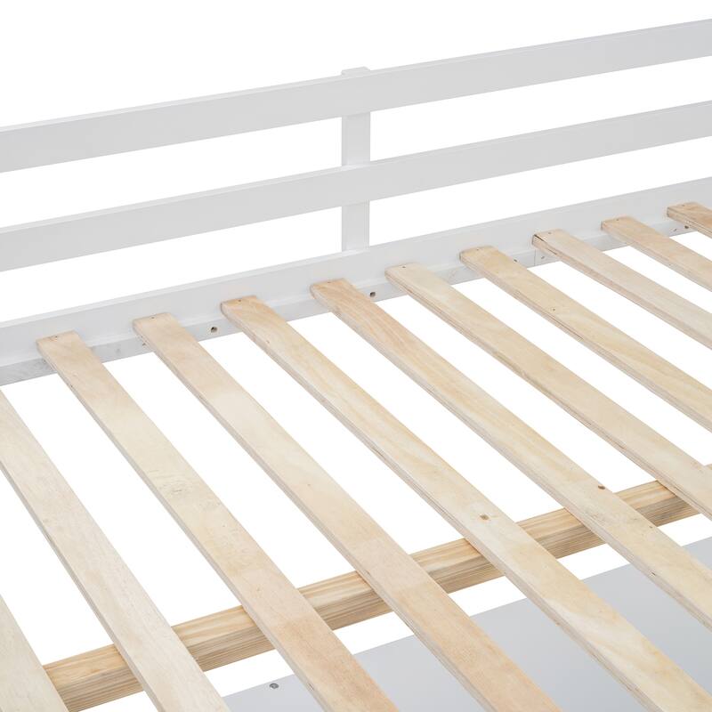 White Full Wooden Loft Bed with U-shaped Desk and Storage Compartments