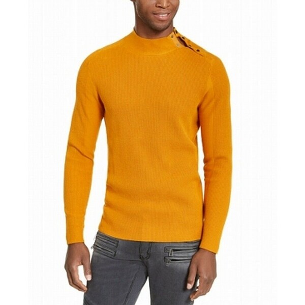 Shop INC Mens Sweater Orange Size XS Button Mock-Neck ...