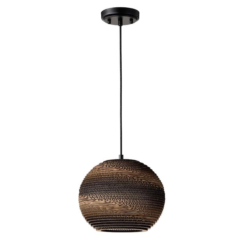 1-light Brown Natural Pendant Light With Nordic Style Globe Cardboard Shade For Dining Table