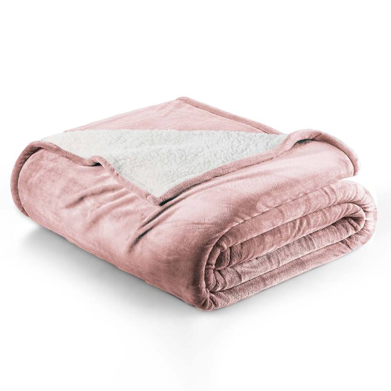 Linery & Co. Velvet Plush Reversible Sherpa Bed Blanket - Full / Queen - Rose Pink