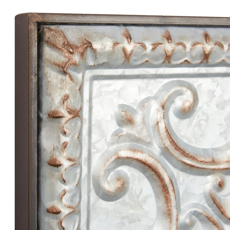Metal Scroll Wall Decor with Embossed Details - Gray - Roche River Decor
