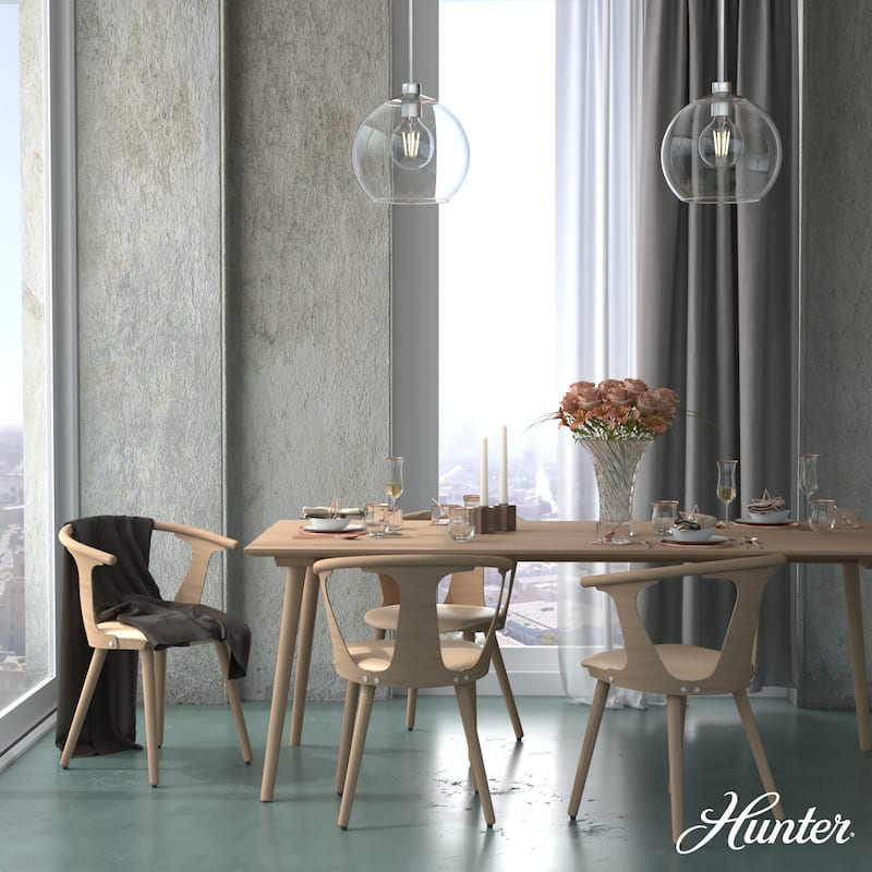 Hunter Xidane 1 Light Clear Glass Pendant or Semi-Flush Light - Kitchen Island, Dining Room, Entry - Glam, Contemporary