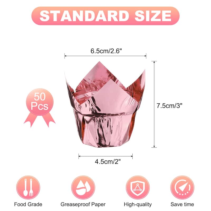 50 Pcs Tulip Baking Cups Cupcake Muffins Liners - Rose Rose