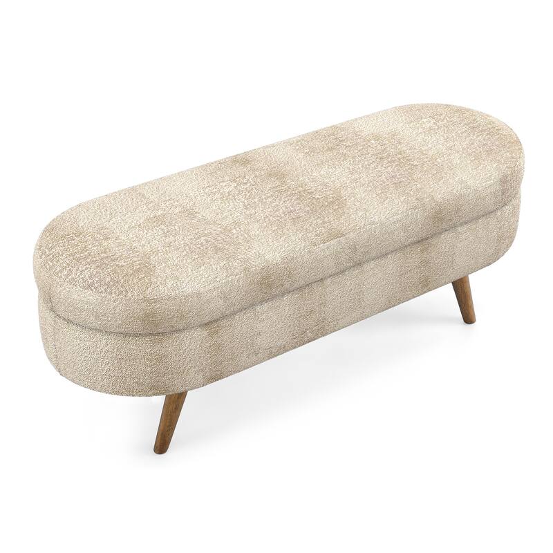 Roomfitters Oval Upholstered Storage Ottoman Bench with Rubber Wood Legs, Modern Entryway or Bedroom Seat