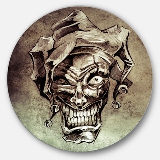 Designart 'Fantasy Clown Joker Tattoo Sketch' Digital Art Round Wall