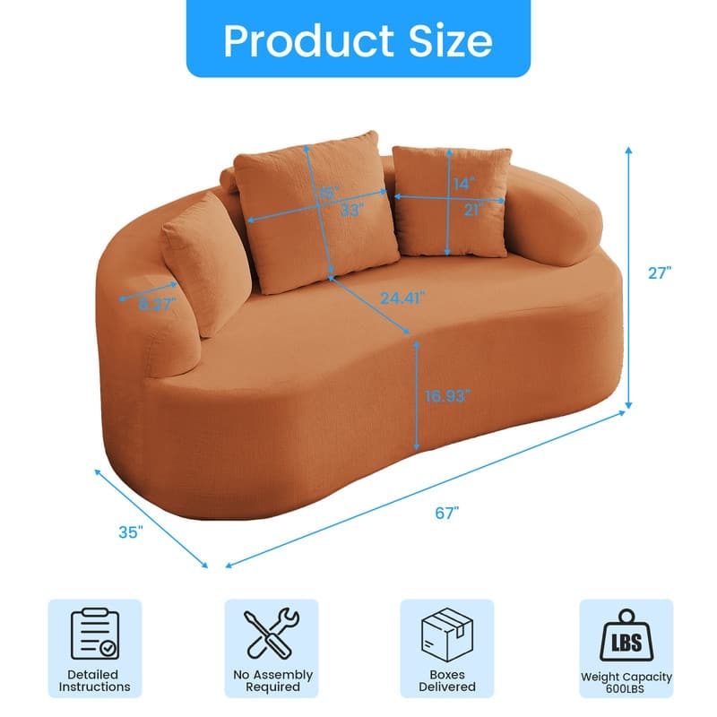 Mixoy Compact Loveseat Sofa with Chenille Upholstery,No Assembly Curved Couch for Small Spaces,Apartment