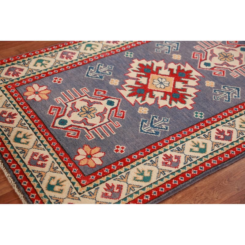 Blue Kazak Foyer Rug Oriental Traditional Handmade Wool Carpet - 2'8"x 4'1"
