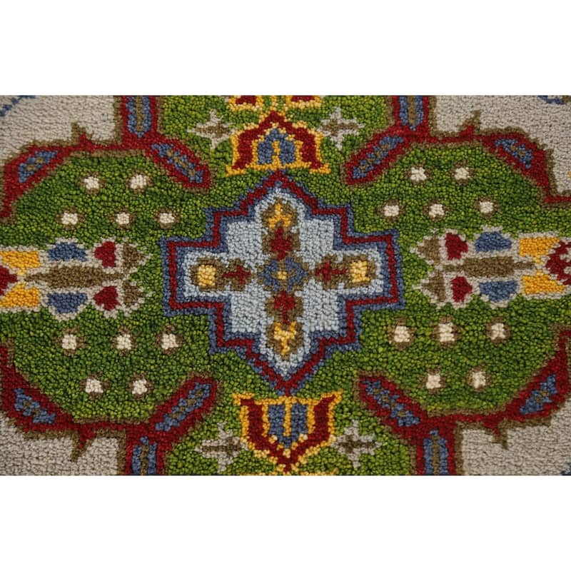 Geometric Kazak Indian Rug Hand-Knotted Wool Carpet - 2'6"x 6'0"