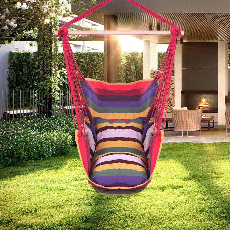 Distinctive Cotton Canvas Hanging Rope Chair with Pillows