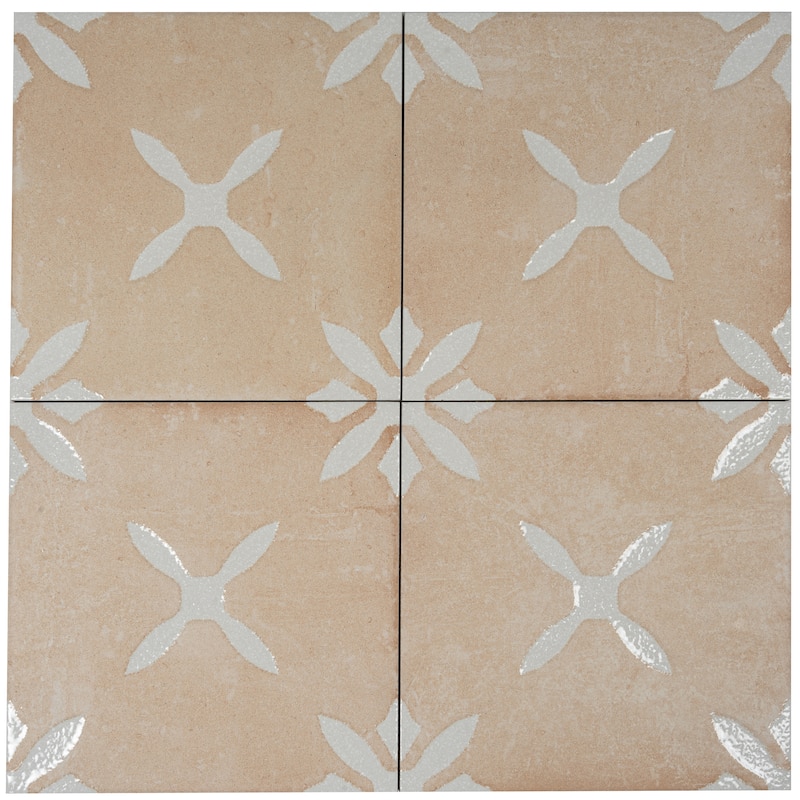 Palmera 9x9 Terracotta Beige Porcelain Floral Square Wall and Floor Tile (6.96 sq ft/case) - 13 Pack