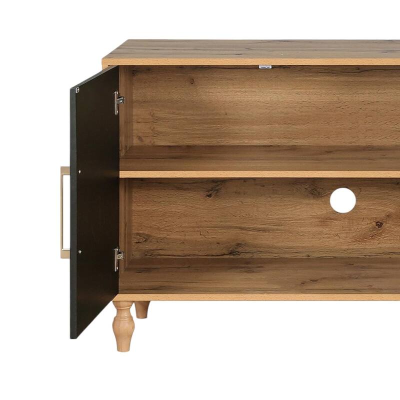 HomeRoots 68" Natural Distressed Carved Geometric Sideboard with Four Doors - 68.11' X '32' X '15.75