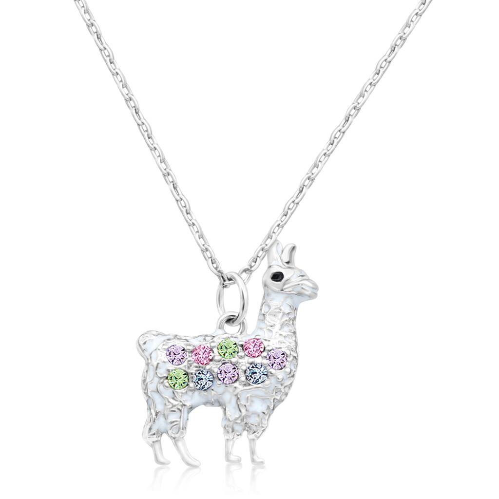 Lama White Enamel Crystal White Gold Palladium Plating Hypoallergenic Kids Necklace