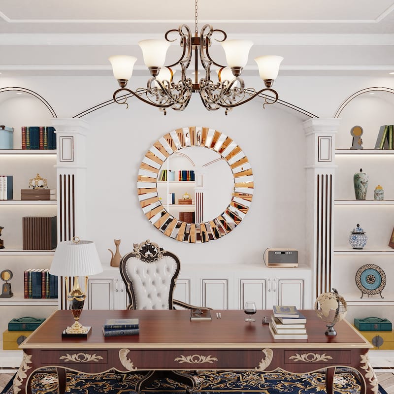 Round Goldtone Sunburst Wall Accent Mirror