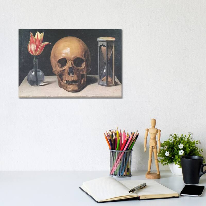 iCanvas "Vanitas Still Life With A Tulip, Skull And Hour-Glass" by Philippe de Champaigne Canvas Print - 8x12x0.75