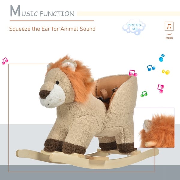 dimension image slide 1 of 2, Plush Lion Rocking Horse with Seat Belt and Realistic Sounds for Toddlers