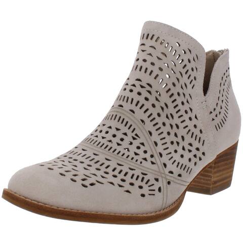Earth Womens Wyoming Wonder Ankle Boots Suede Laser Cut - Cream