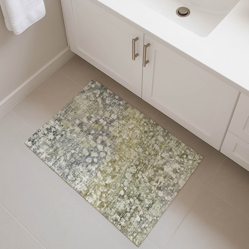 Premium Washable Super Soft Modern Splatter Mayfield Rug - Olive - 1'8" x 2'6"