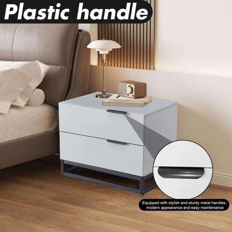22" Grey white Nightstand with 2 Drawer , Small Dressers for Closet, Wood Storage Cabinet for Hallway Bedroom Entryway, Sofa