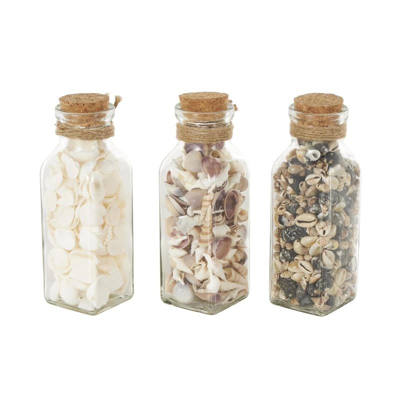 Glass Orbs & Vase Filler with Seashells and Jute Rope Accents - Set of 3 Clear - Roche River Decor - 3"W x 3"L x 8"H