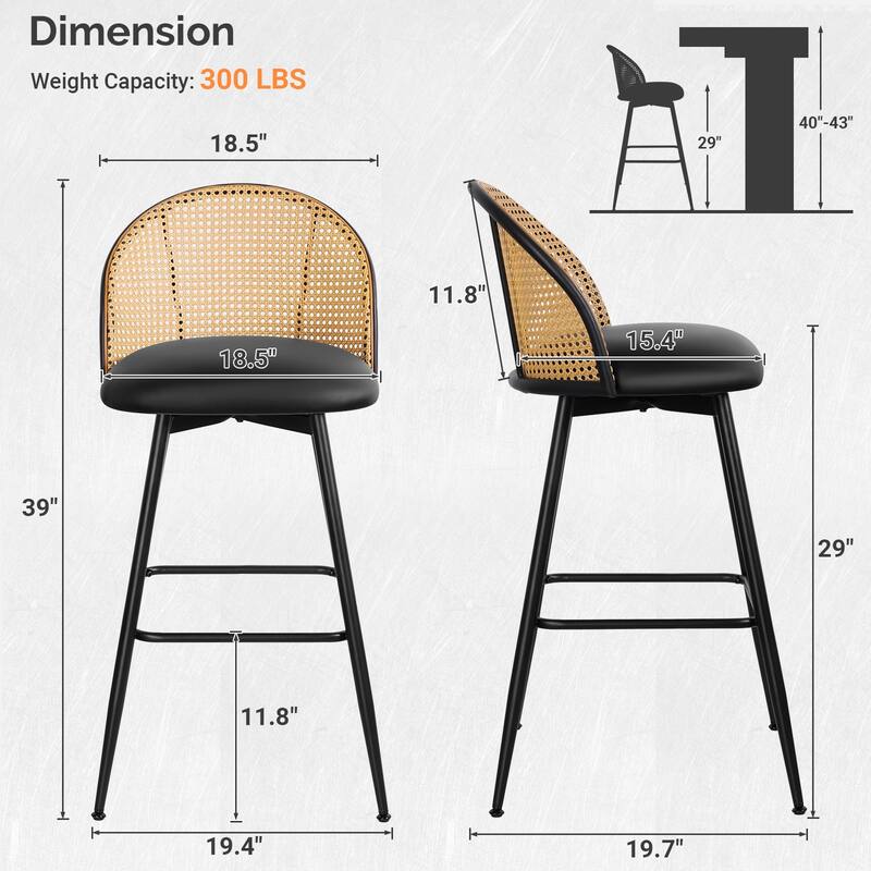Upholstered Swivel Counter/ Bar Stools with Rattan Back