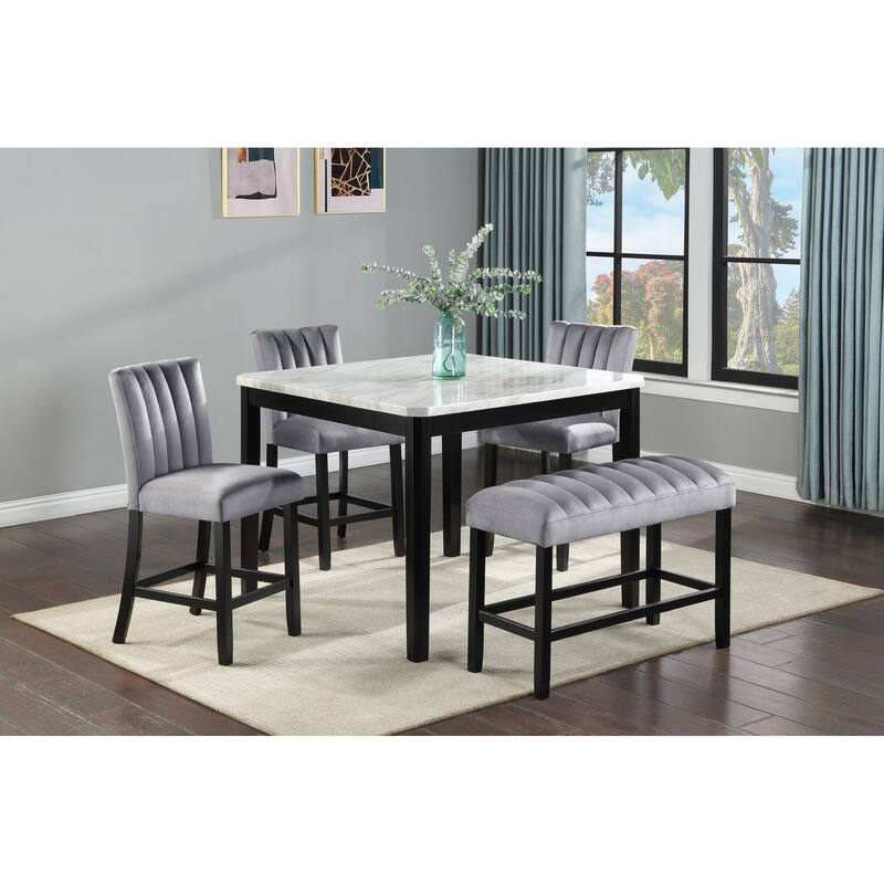 1pc Gray Black Counter Height Bench Dining Room Velvet Fabric Upholstery Kitchen Dining Wooden Furniture - Black,Gray