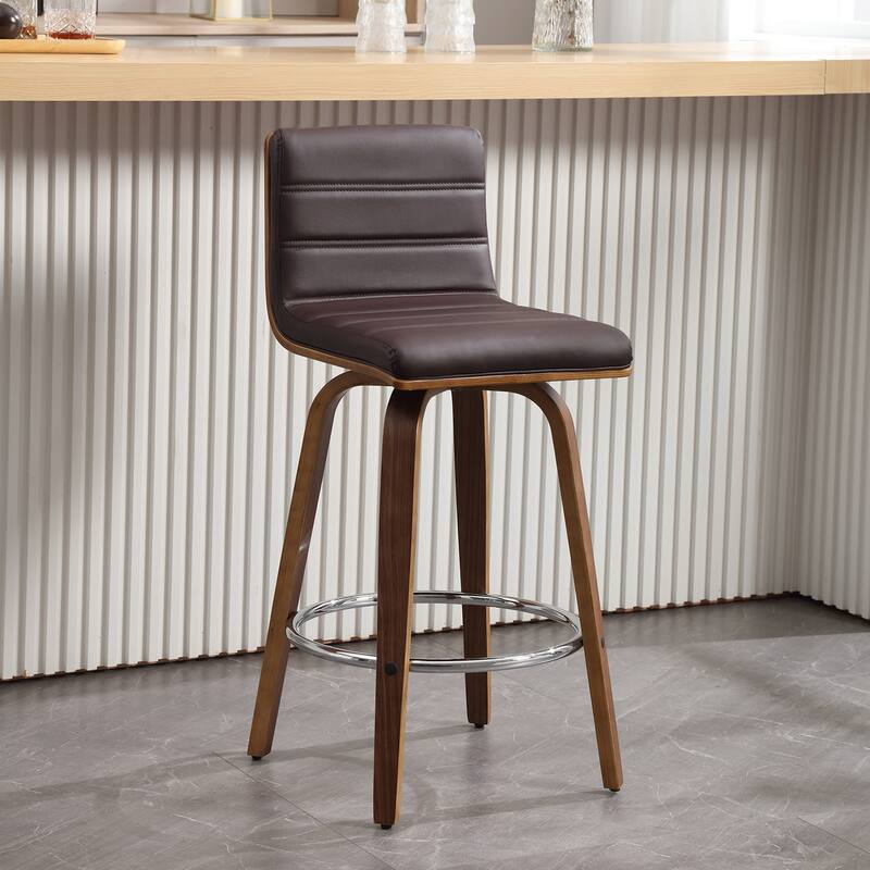 Faux Leather Upholstered Swivel Bar Stools, Counter Stool - Brown - Counter Height