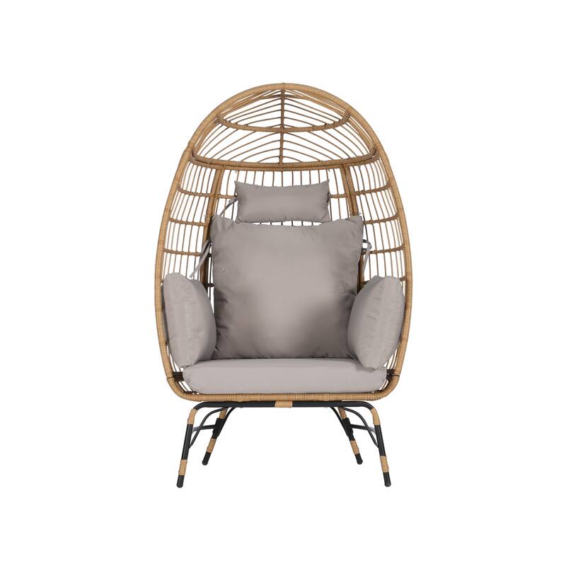 Oversized Outdoor Rattan Wicker Egg Chair with Cushions and Pillows