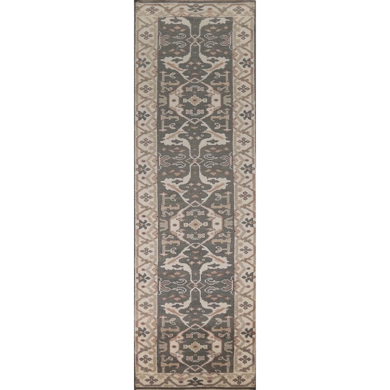 Gray Oushak Oriental Runner Rug Hand-Knotted Hallway Wool Carpet - 2'8"x 11'9"