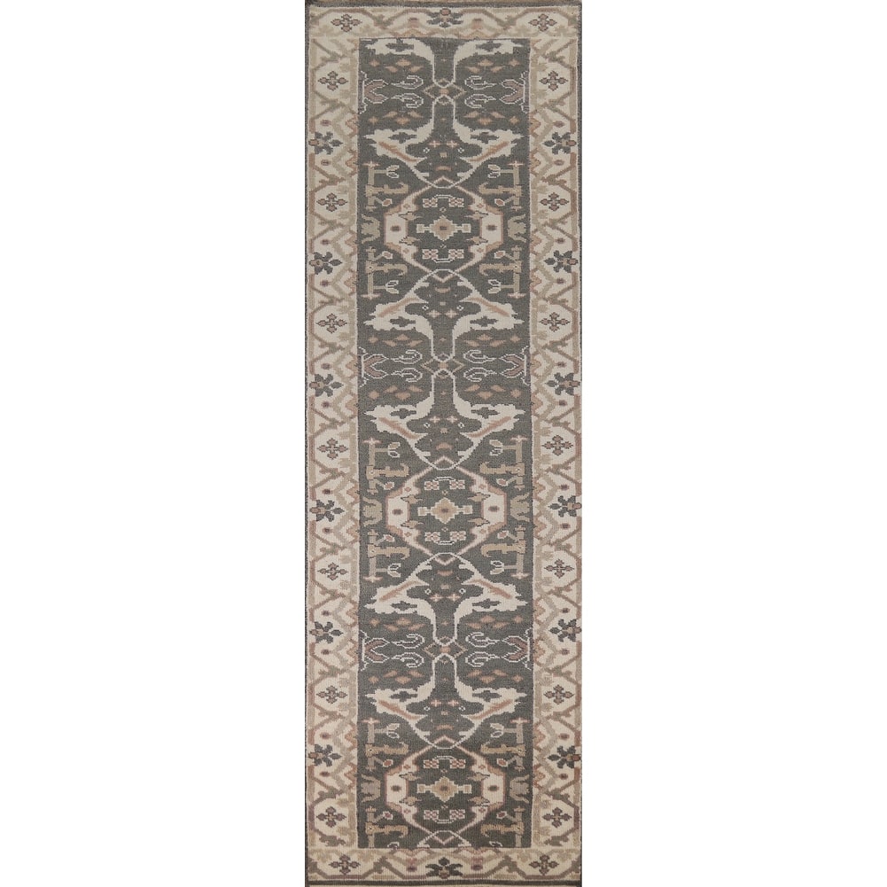 Gray Oushak Oriental Runner Rug Hand-Knotted Hallway Wool Carpet - 2'8"x 11'9"