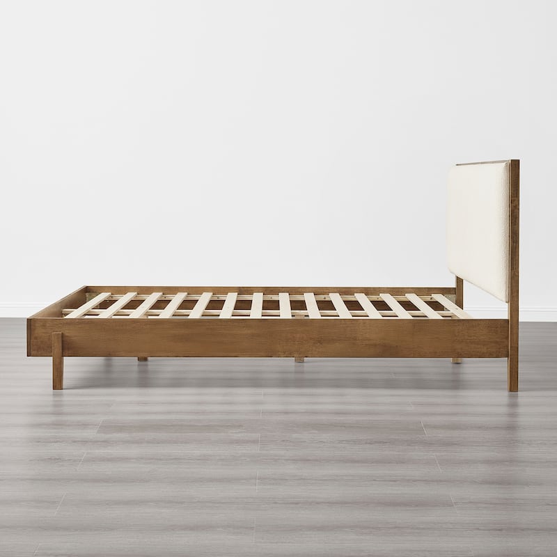 Spruce & Spring Modern Bouclé Platform Bed with Upholstered Headboard & Solid Wood Frame