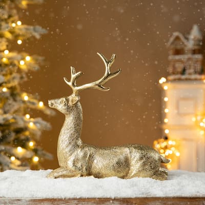 Glitzhome 11"H Resin Christmas Lying Reindeer Table Decor