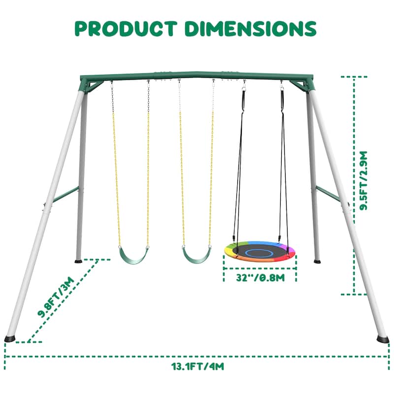 9.5' Heavy Duty Tall Swing Sets for Backyard for Kids and Adults