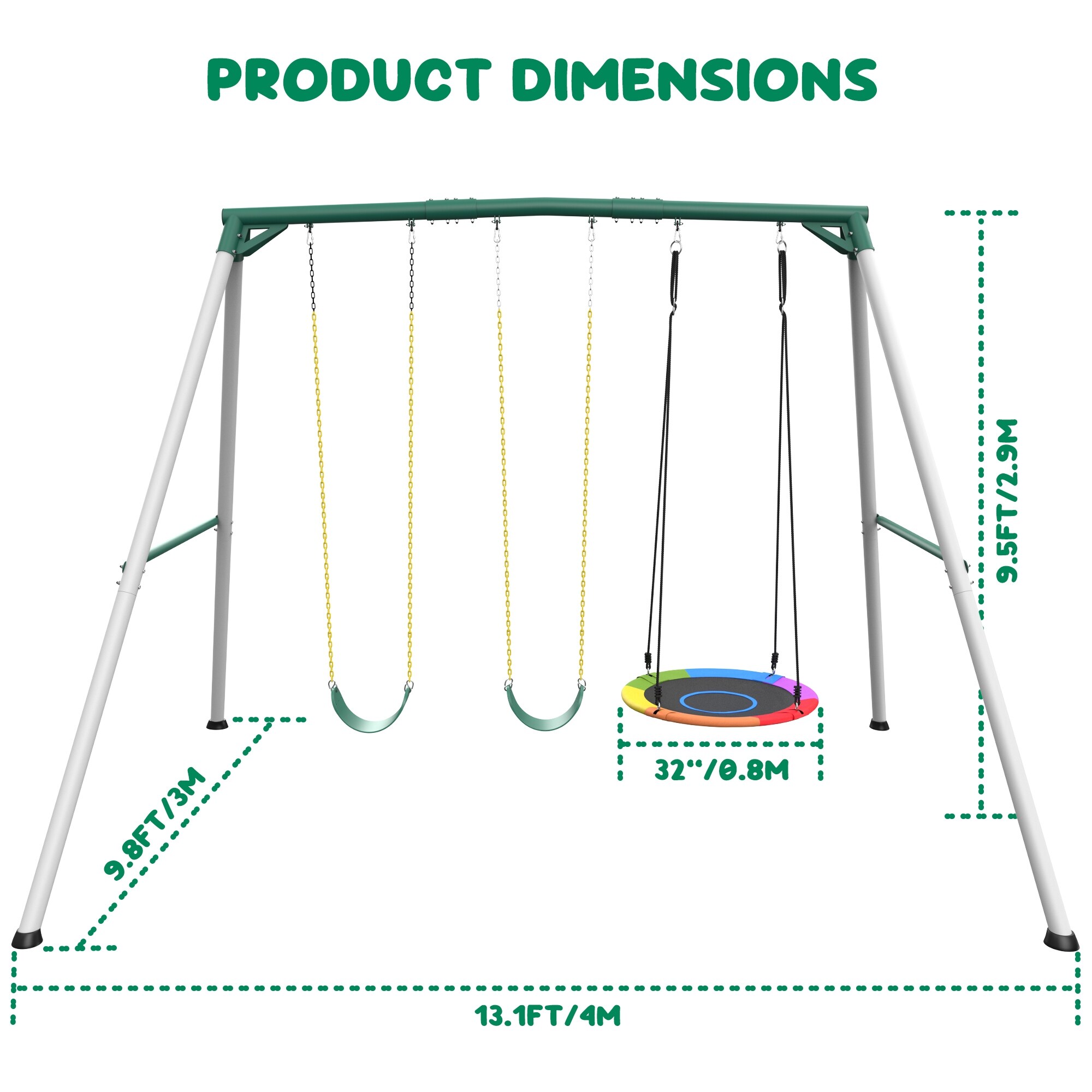 9.5' Heavy Duty Tall Swing Sets for Backyard for Kids and Adults
