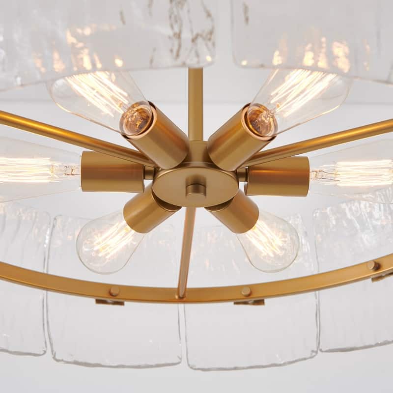 KAWOTI 49.13" 6-Light Glam Pendant Light with Textured Glass.