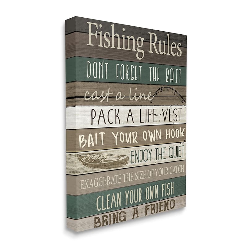 Stupell Rustic Fishing Rules Sign Brown Green Beige Canvas Wall Art Design By Kim Allen - 24 x 30