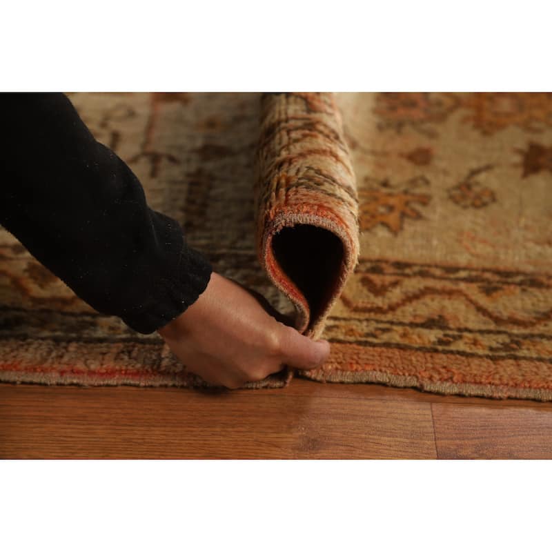 Pre-1900 Antique Vegetable Dye Oushak Turkish Rug Handmade Wool Carpet - 11'10" x 13'6"