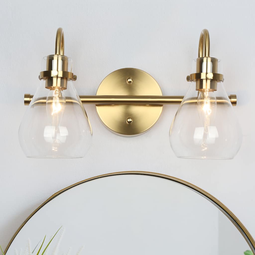 Nalia Modern Brass Gold Bathroom Vanity Light Linear Glass Wall Sconces for Powder Room