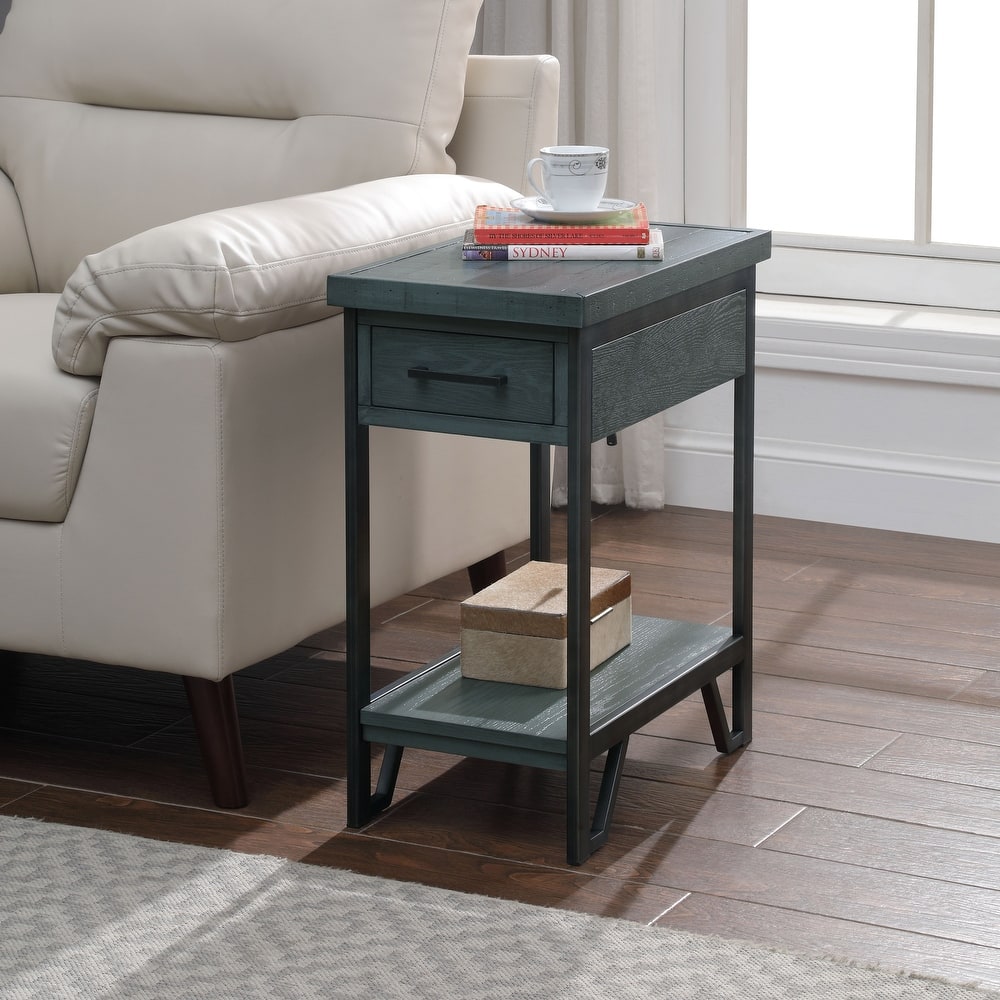 Hatfield Industrial 12-inch Metal 1-shelf 1-drawer Compact End Table with USB Ports
