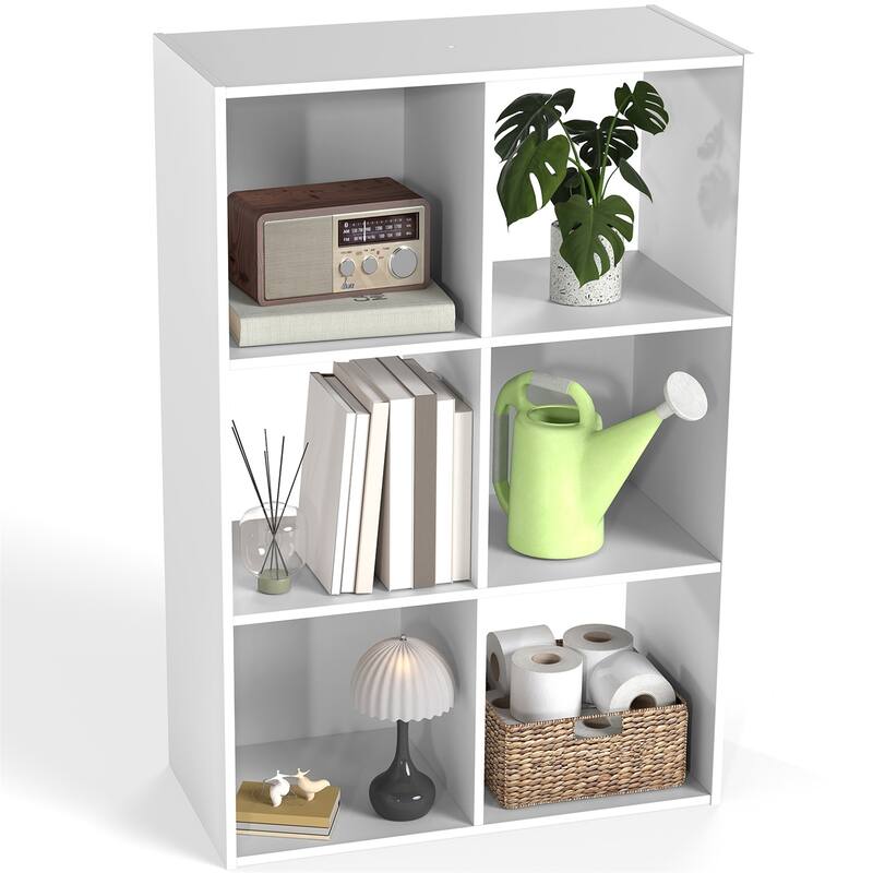 Cube Storage Organizer Shelf with Freestanding Bookshelf. - 6-Cube - White